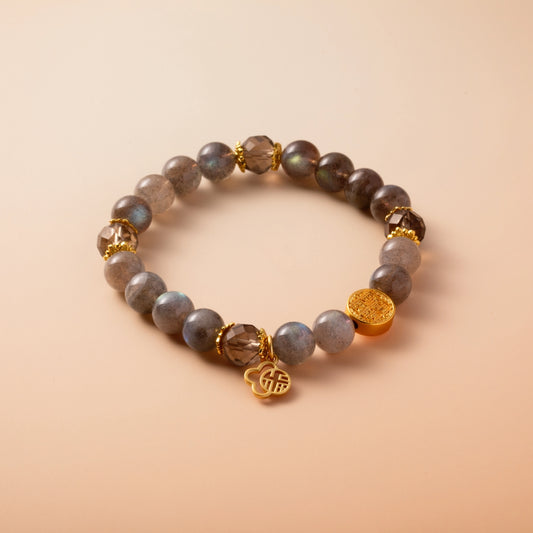 Bracelet For Metal Element Amplified Energy - Moonstone & Smoky Quartz