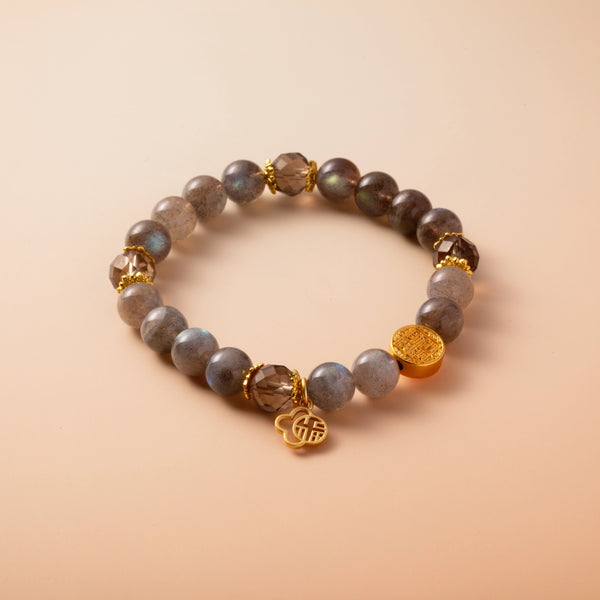 Bracelet For Metal Element Amplified Energy - Moonstone & Smoky Quartz