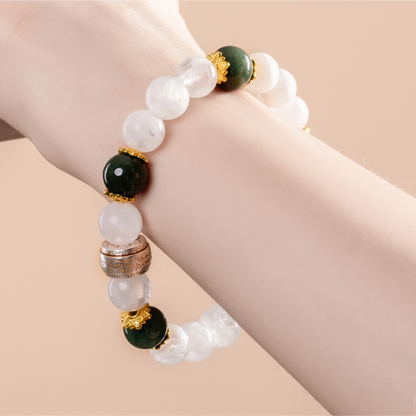 Bracelet For Metal Element Amplified Energy - White Phantom Quartz & Jadeite