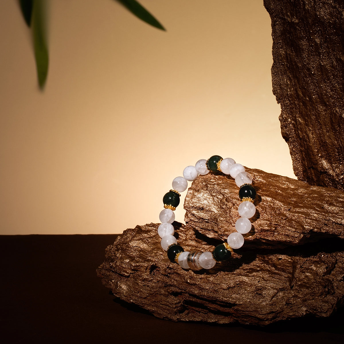 Bracelet For Metal Element Amplified Energy - White Phantom Quartz & Jadeite