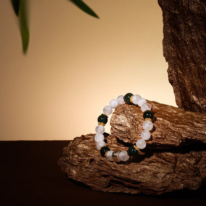 Bracelet For Metal Element Amplified Energy - White Phantom Quartz & Jadeite
