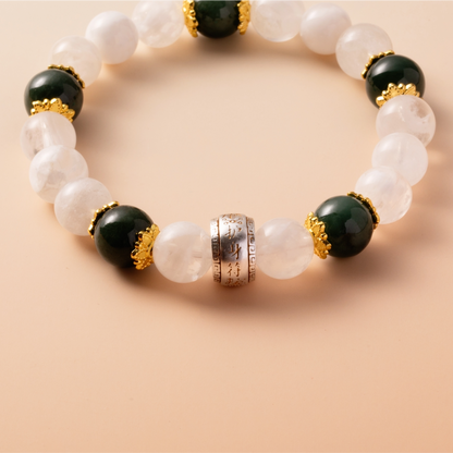 Bracelet For Metal Element Amplified Energy - White Phantom Quartz & Jadeite