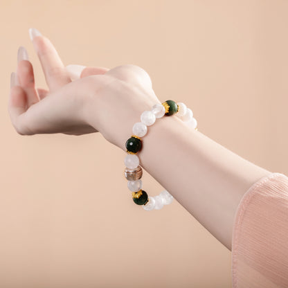 Bracelet For Metal Element Amplified Energy - White Phantom Quartz & Jadeite
