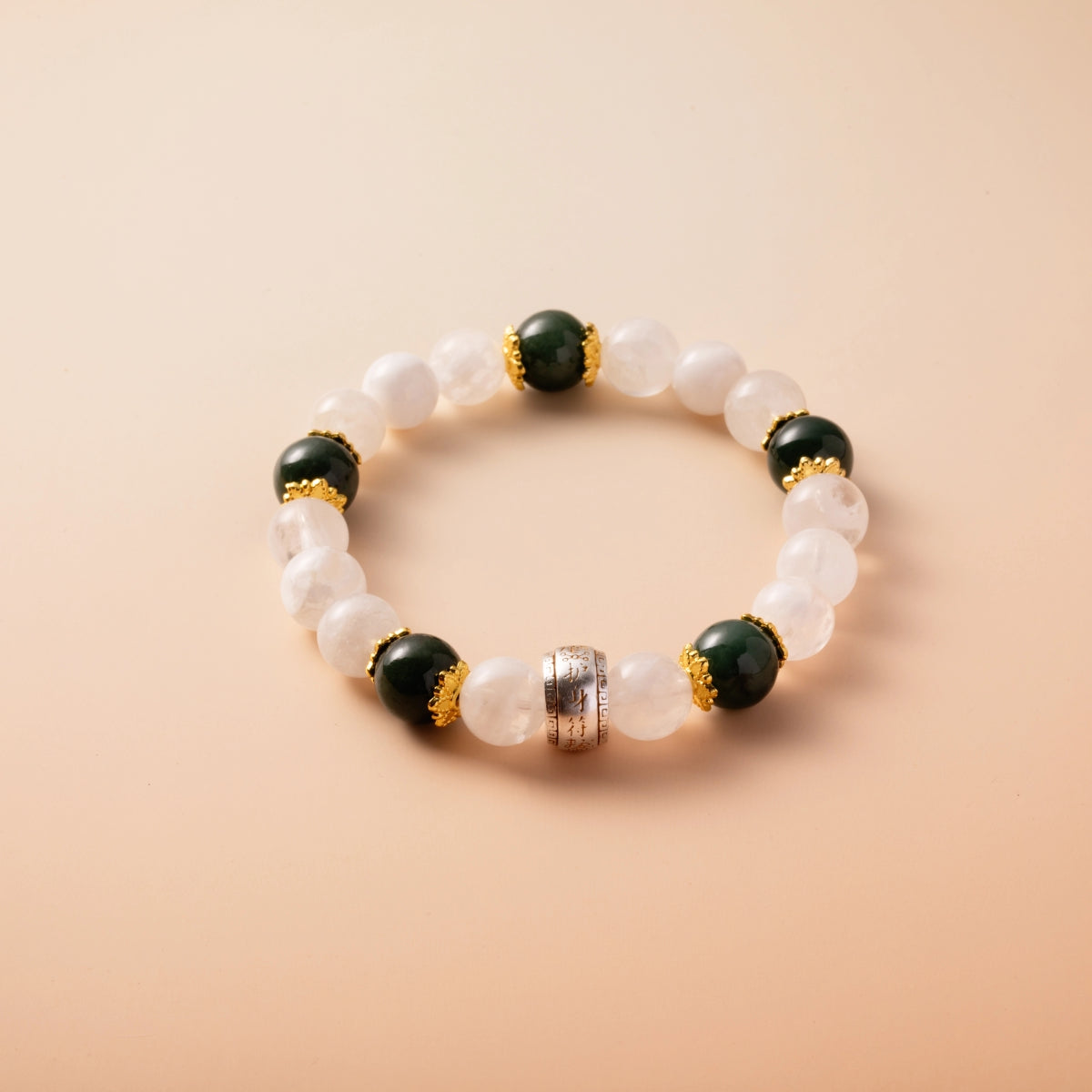 Bracelet For Metal Element Amplified Energy - White Phantom Quartz & Jadeite