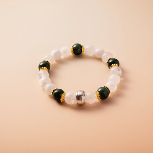 Bracelet For Metal Element Amplified Energy - White Phantom Quartz & Jadeite