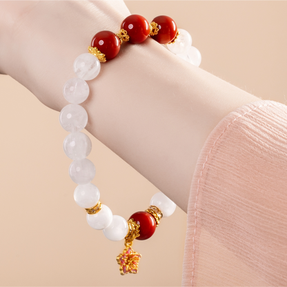 Bracelet For Metal Element Amplified Energy - White Phantom Quartz & Red Agate