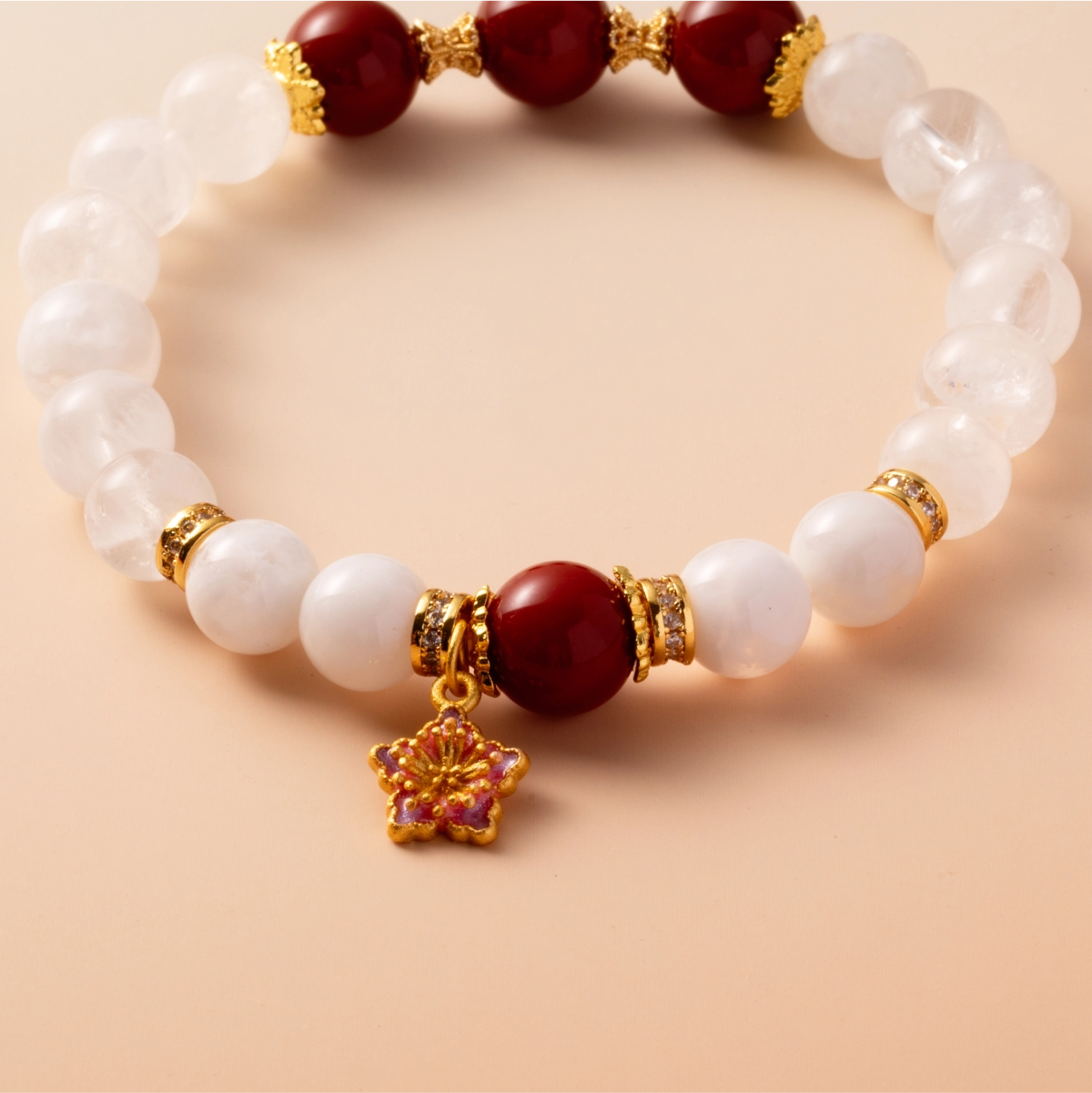 Bracelet For Metal Element Amplified Energy - White Phantom Quartz & Red Agate