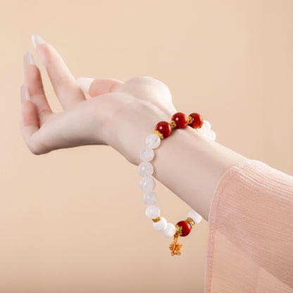 Bracelet For Metal Element Amplified Energy - White Phantom Quartz & Red Agate