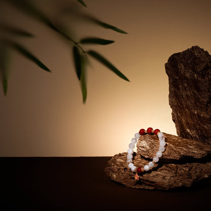 Bracelet For Metal Element Amplified Energy - White Phantom Quartz & Red Agate