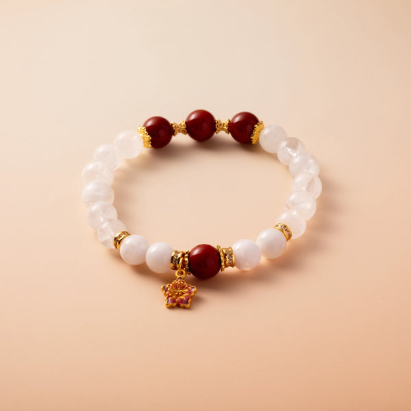 Bracelet For Metal Element Amplified Energy - White Phantom Quartz & Red Agate