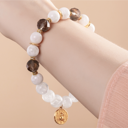 Bracelet For Metal Element Amplified Energy - White Phantom Quartz & Smoky Quartz