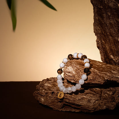 Bracelet For Metal Element Amplified Energy - White Phantom Quartz & Smoky Quartz