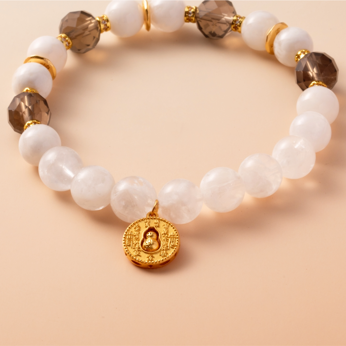 Bracelet For Metal Element Amplified Energy - White Phantom Quartz & Smoky Quartz