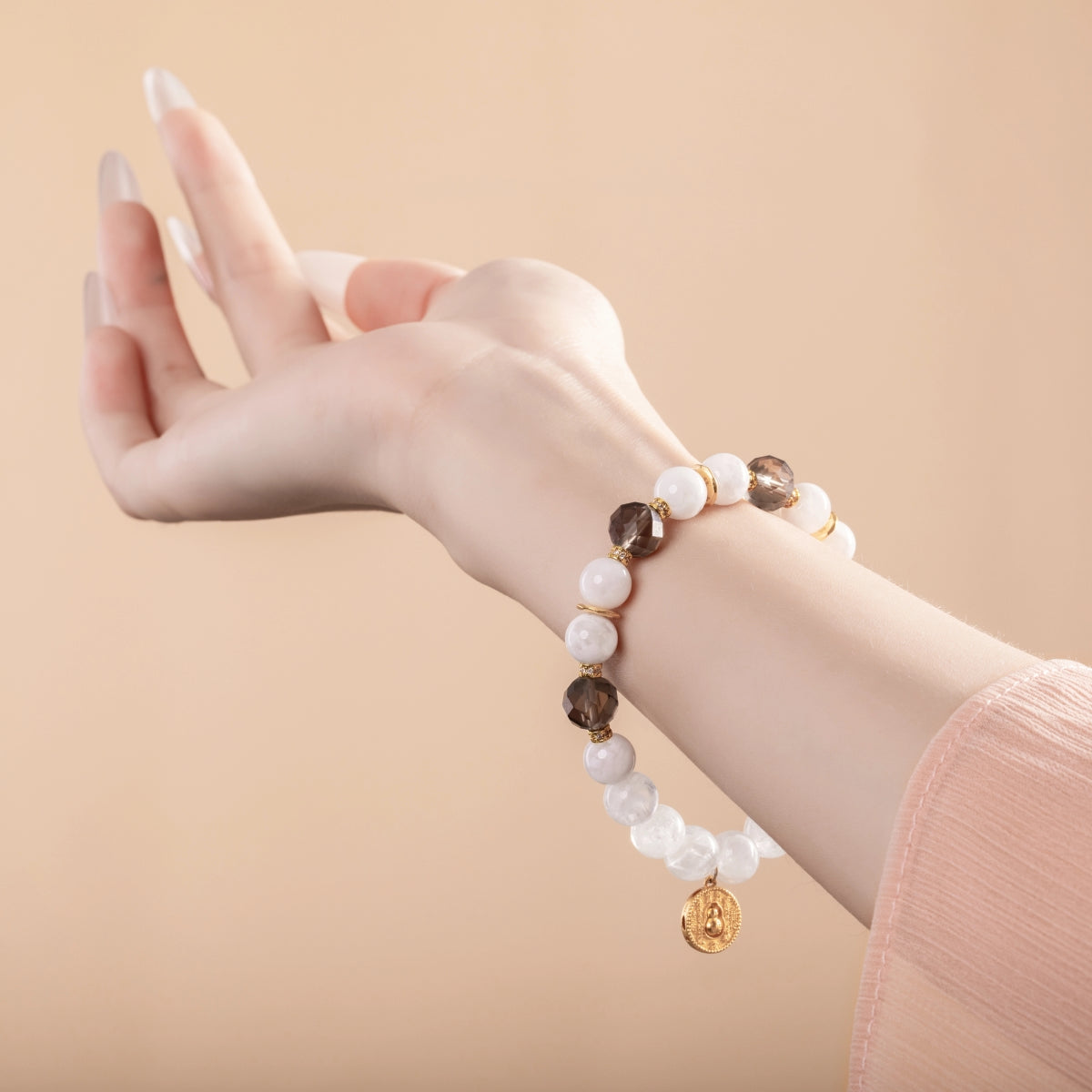 Bracelet For Metal Element Amplified Energy - White Phantom Quartz & Smoky Quartz