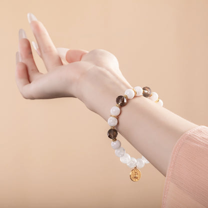 Bracelet For Metal Element Amplified Energy - White Phantom Quartz & Smoky Quartz