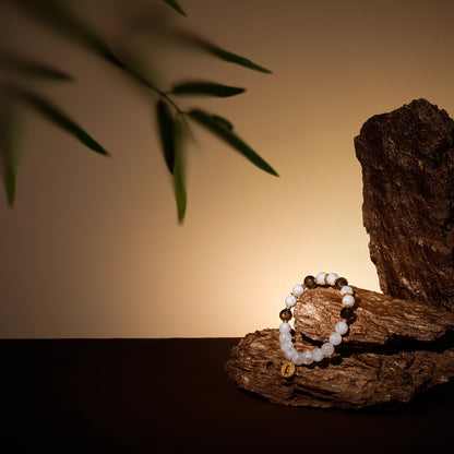Bracelet For Metal Element Amplified Energy - White Phantom Quartz & Smoky Quartz