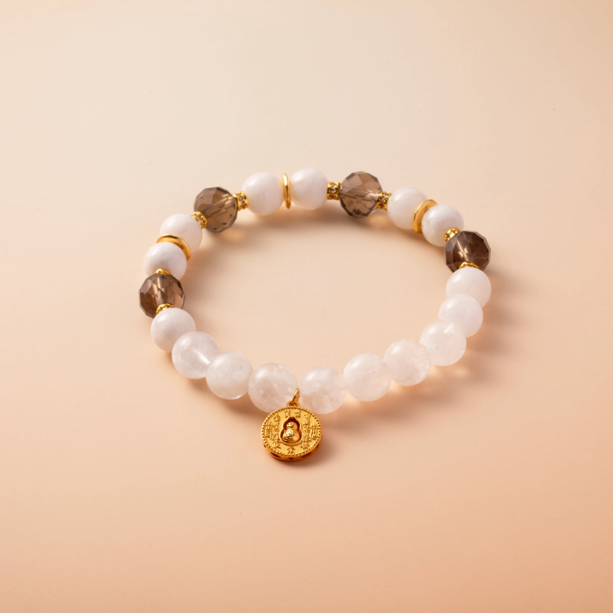 Bracelet For Metal Element Amplified Energy - White Phantom Quartz & Smoky Quartz