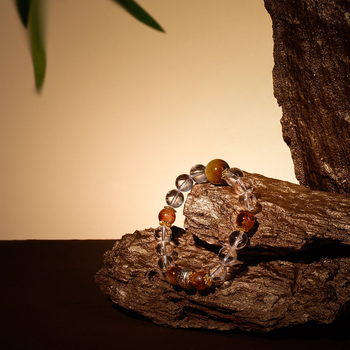 Bracelet For Metal Element Gentle & Balance Energy - Clear Quartz & Golden Tiger’s Eye