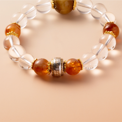 Bracelet For Metal Element Gentle & Balance Energy - Clear Quartz & Golden Tiger’s Eye