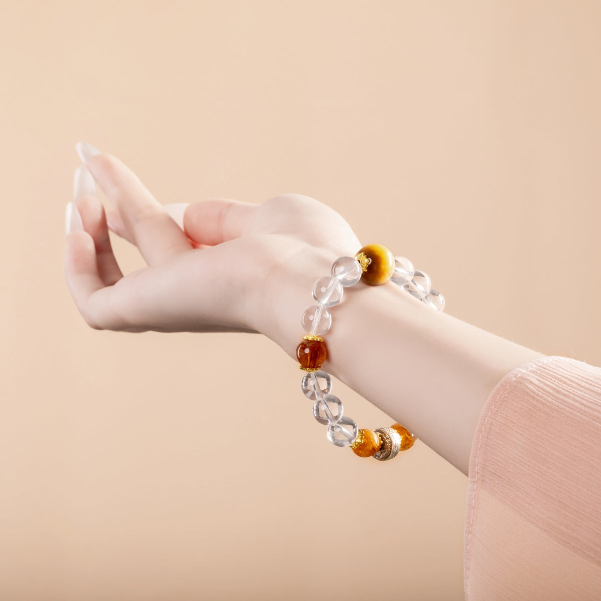 Bracelet For Metal Element Gentle & Balance Energy - Clear Quartz & Golden Tiger’s Eye