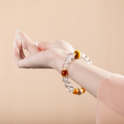 Bracelet For Metal Element Gentle & Balance Energy - Clear Quartz & Golden Tiger’s Eye