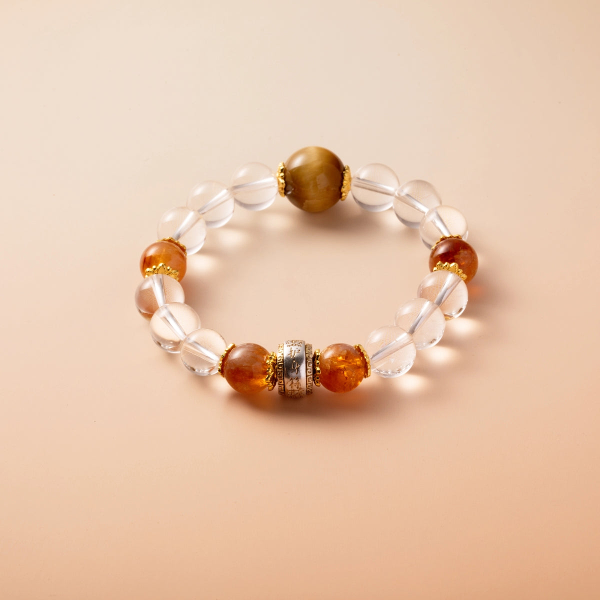 Bracelet For Metal Element Gentle & Balance Energy - Clear Quartz & Golden Tiger’s Eye