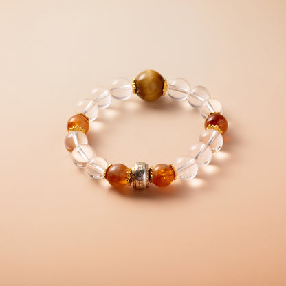 Bracelet For Metal Element Gentle & Balance Energy - Clear Quartz & Golden Tiger’s Eye