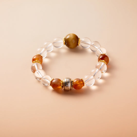 Bracelet For Metal Element Gentle & Balance Energy - Clear Quartz & Golden Tiger’s Eye