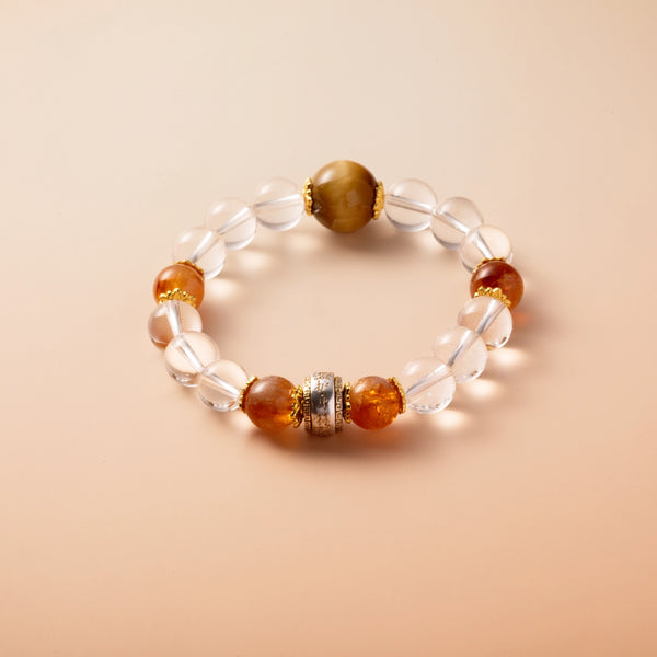 Bracelet For Metal Element Gentle & Balance Energy - Clear Quartz & Golden Tiger’s Eye
