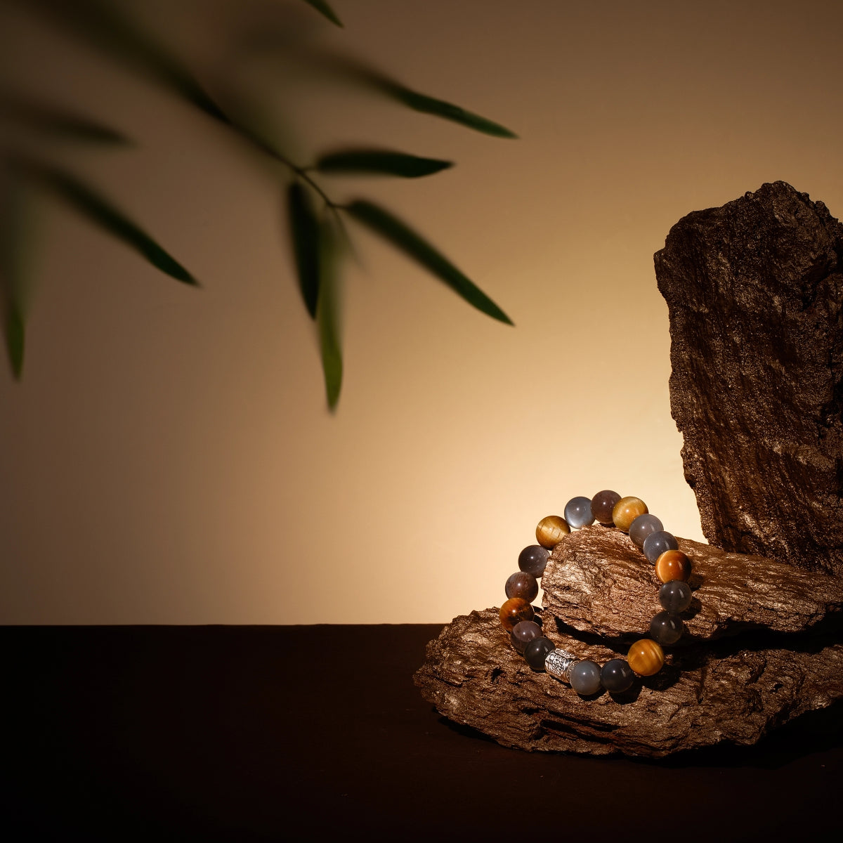 Bracelet For Metal Element Gentle & Balance Energy - Moonstone & Golden Tiger's Eye