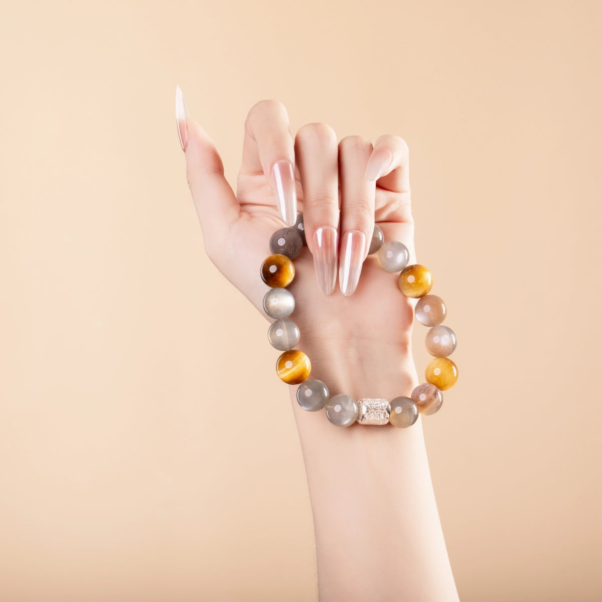 Bracelet For Metal Element Gentle & Balance Energy - Moonstone & Golden Tiger's Eye