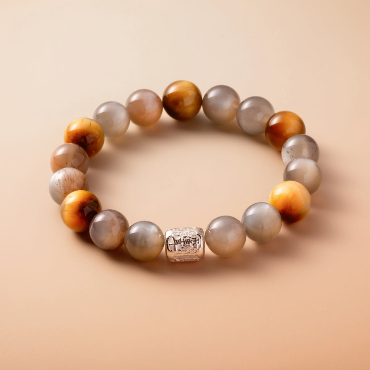 Bracelet For Metal Element Gentle & Balance Energy - Moonstone & Golden Tiger's Eye