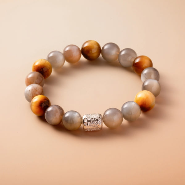 Bracelet For Metal Element Gentle & Balance Energy - Moonstone & Golden Tiger's Eye