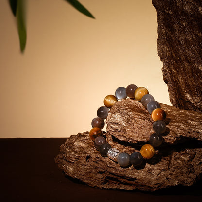 Bracelet For Metal Element Gentle & Balance Energy - Moonstone & Golden Tiger's Eye