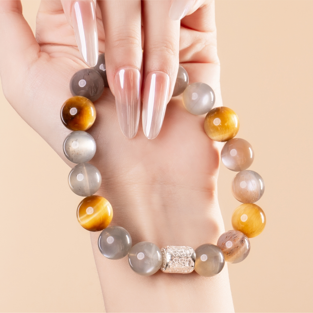 Bracelet For Metal Element Gentle & Balance Energy - Moonstone & Golden Tiger's Eye