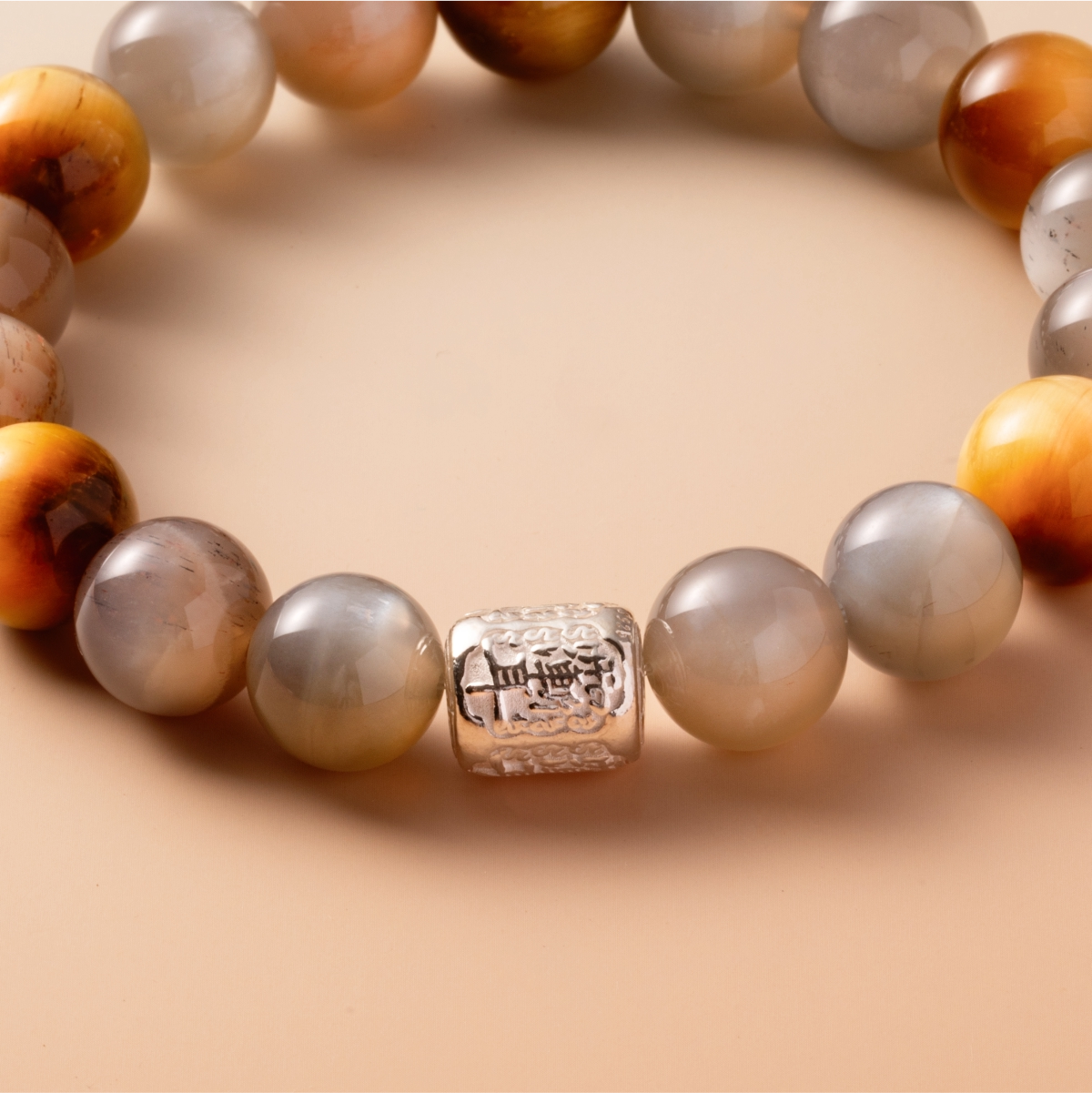 Bracelet For Metal Element Gentle & Balance Energy - Moonstone & Golden Tiger's Eye