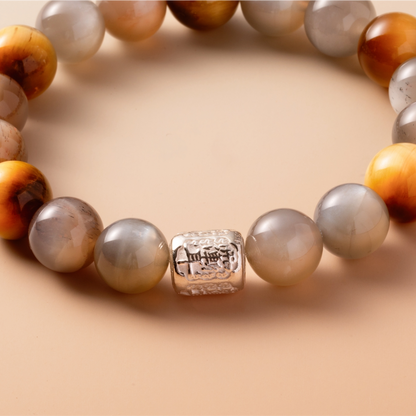 Bracelet For Metal Element Gentle & Balance Energy - Moonstone & Golden Tiger's Eye