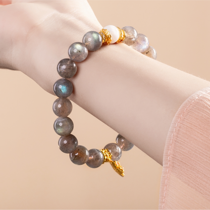 Bracelet For Metal Element Gentle & Balance Energy - Moonstone & White Phantom Quartz