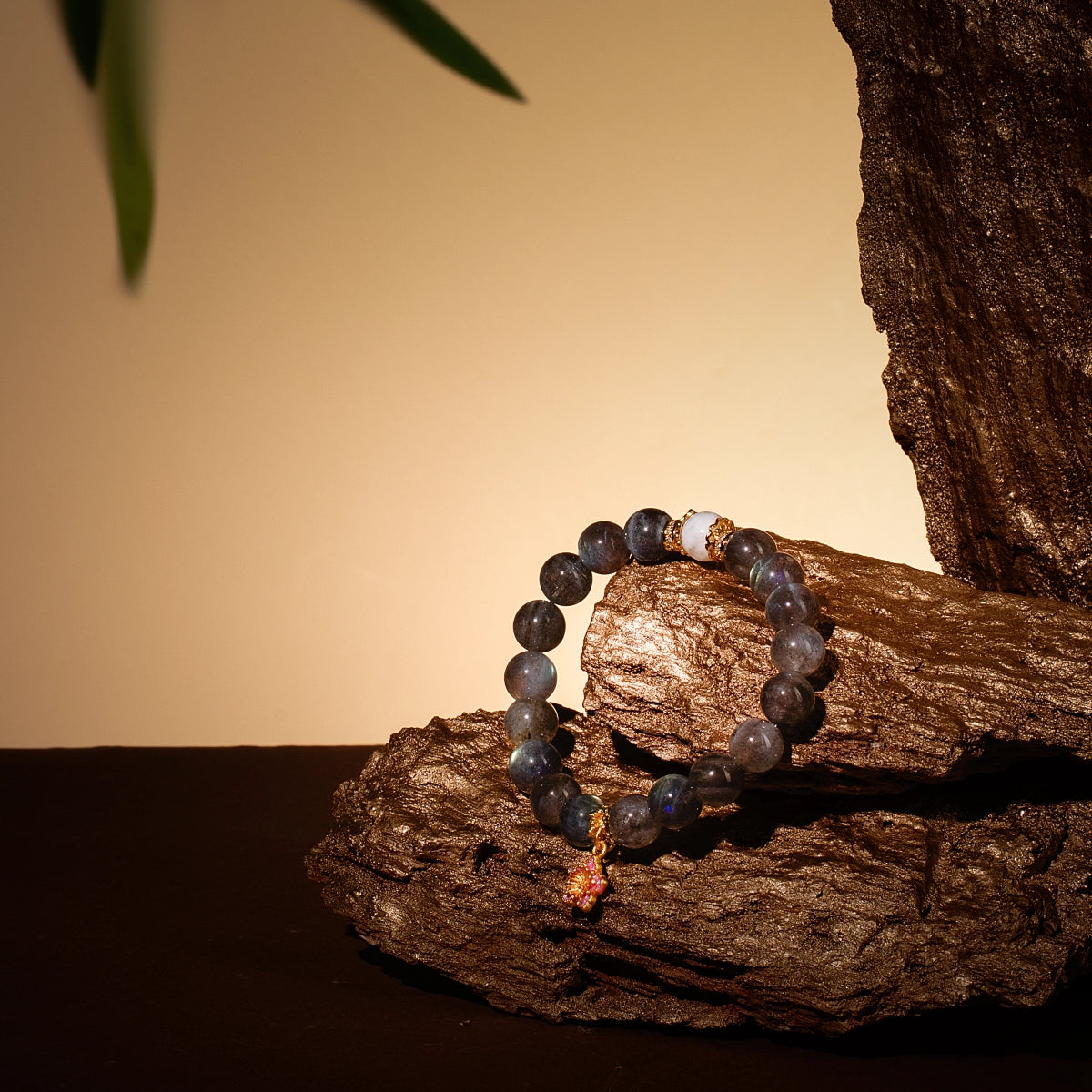 Bracelet For Metal Element Gentle & Balance Energy - Moonstone & White Phantom Quartz