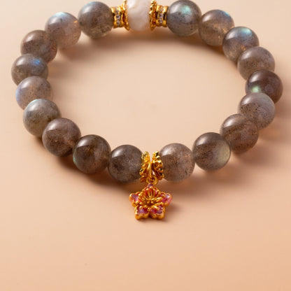 Bracelet For Metal Element Gentle & Balance Energy - Moonstone & White Phantom Quartz