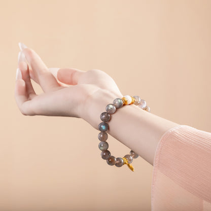 Bracelet For Metal Element Gentle & Balance Energy - Moonstone & White Phantom Quartz