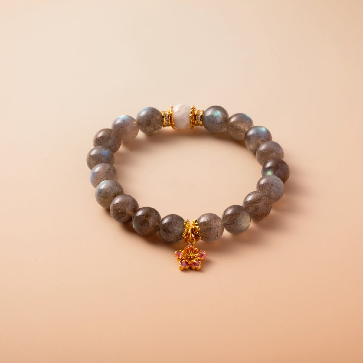 Bracelet For Metal Element Gentle & Balance Energy - Moonstone & White Phantom Quartz