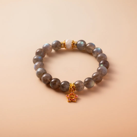 Bracelet For Metal Element Gentle & Balance Energy - Moonstone & White Phantom Quartz