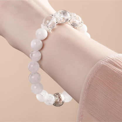 Bracelet For Metal Element Gentle & Balance Energy - White Phantom Quartz & Clear Quartz