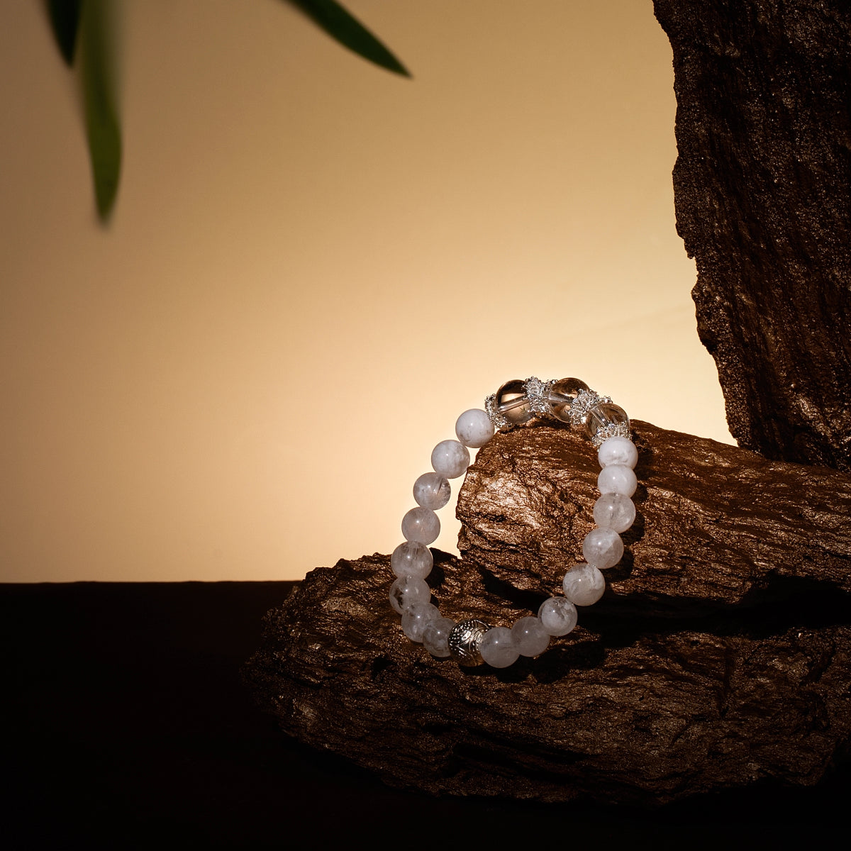 Bracelet For Metal Element Gentle & Balance Energy - White Phantom Quartz & Clear Quartz
