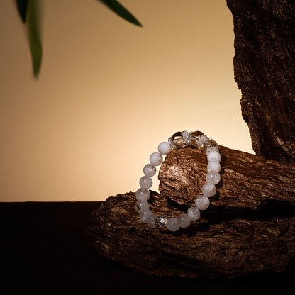 Bracelet For Metal Element Gentle & Balance Energy - White Phantom Quartz & Clear Quartz