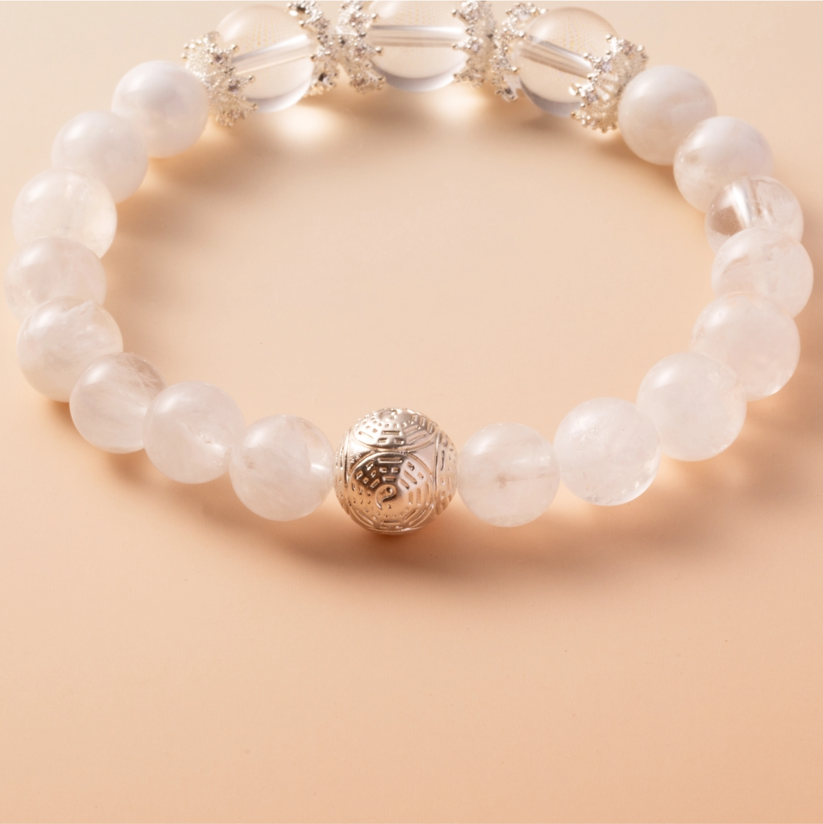 Bracelet For Metal Element Gentle & Balance Energy - White Phantom Quartz & Clear Quartz