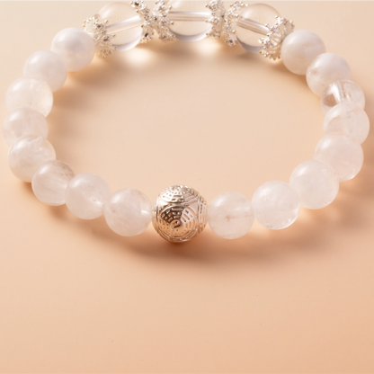 Bracelet For Metal Element Gentle & Balance Energy - White Phantom Quartz & Clear Quartz