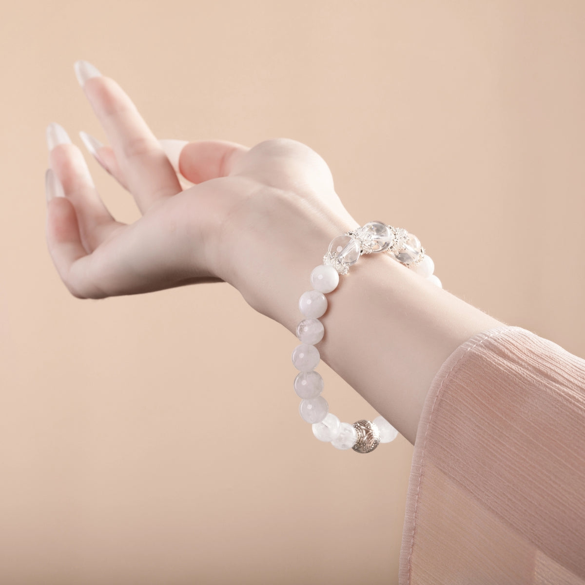 Bracelet For Metal Element Gentle & Balance Energy - White Phantom Quartz & Clear Quartz