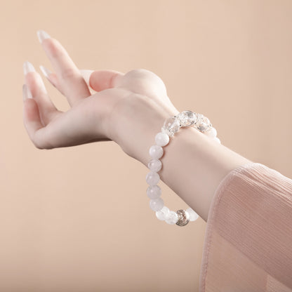Bracelet For Metal Element Gentle & Balance Energy - White Phantom Quartz & Clear Quartz